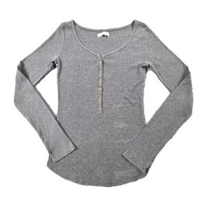 Abercrombie & Fitch Y2K Ribbed Henley M Top Gray Long Sleeve Women's Shirt